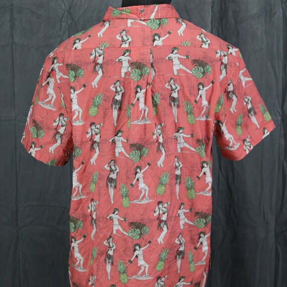 Button Down Surf Shirt - Pink with Hula Grils by Psycho Tuna - Men's XL - Picture 8 of 10